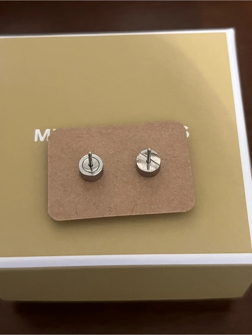 Michael Kors Silver Heart MK Crystal Stud Earrings - Rhinestone Border NWOT